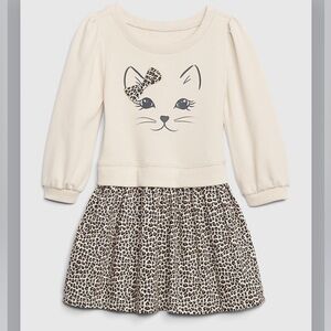 baby Gap Cat Leopard Cat Dress-Size Toddler 3 Years-NWT-Animal Print/Sweatshirt